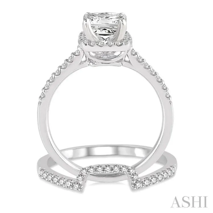 1 Ctw Diamond Wedding Set with 7/8 Ctw Princess Cut Engagement Ring and 1/5 Ctw Wedding Band in 14K White Gold