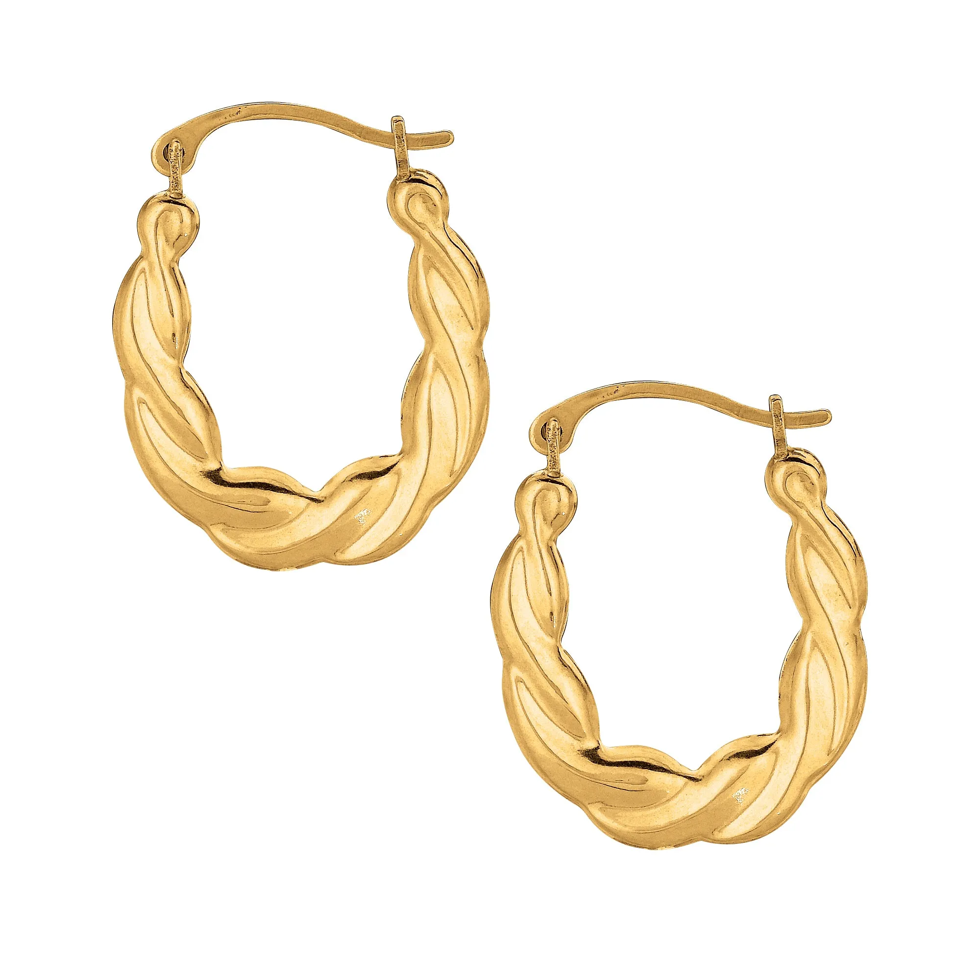 10K Gold Puffy Scalloped Oval Hoop Earring