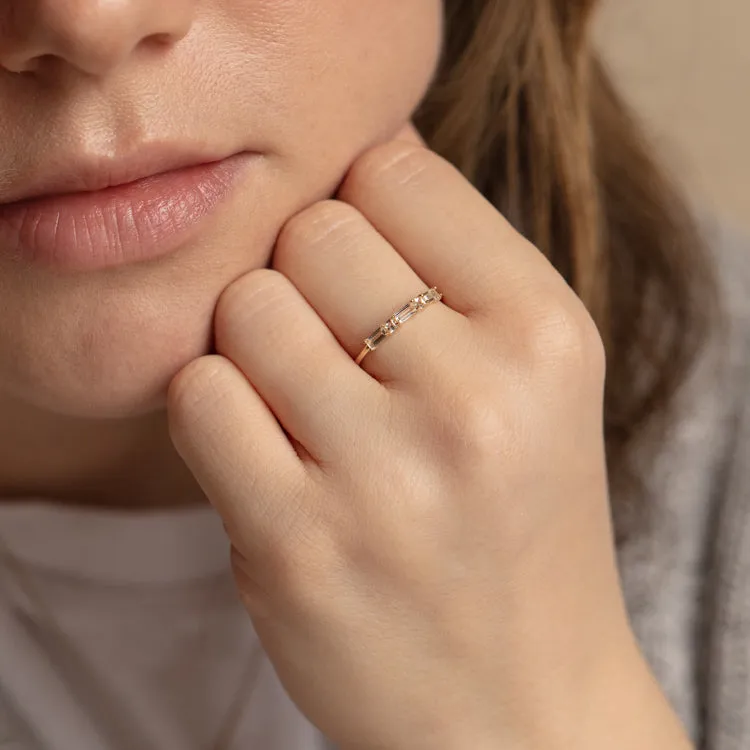 14k Emerald and Princess Cut White Topaz Wedding Band