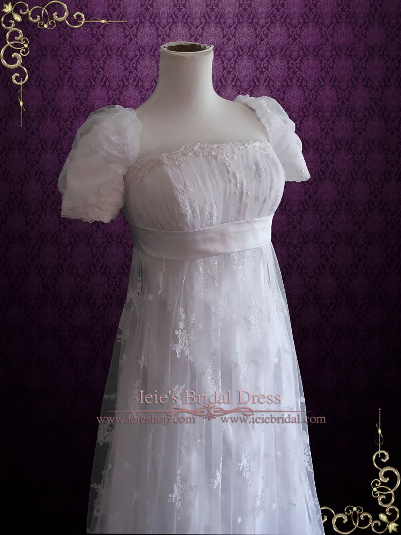 1920s Regency Style Empire Waist Lace Wedding Dress EMMA