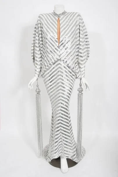 1975 Ret Turner Couture for Diana Ross 'Disco Ball' Silver Sequin Gown