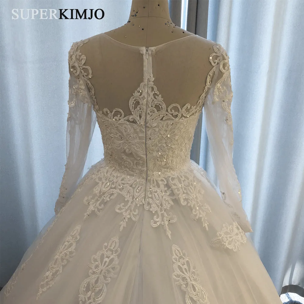 2020 lace applique boho wedding dresses ball gown beaded elegant chapel train luxury bridal dress