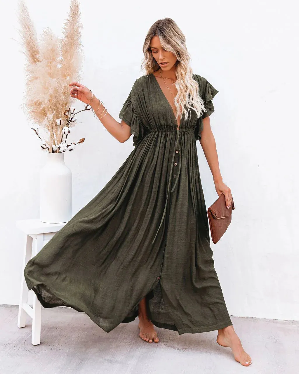 2024 Elegant V-neck Maternity Boho Dress for Photoshoot