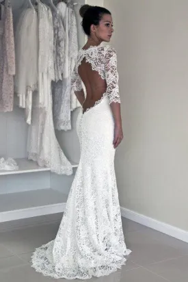 2024 Long Sleeve Lace Open Back Mermaid Long Custom Affordable Wedding Dresses UK JS348