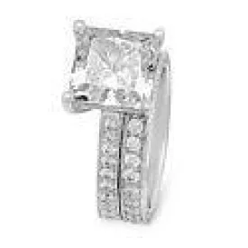 3.5 CT Cubic Zirconia Princess Cut Engagement Ring with Matching band in 14K white gold.