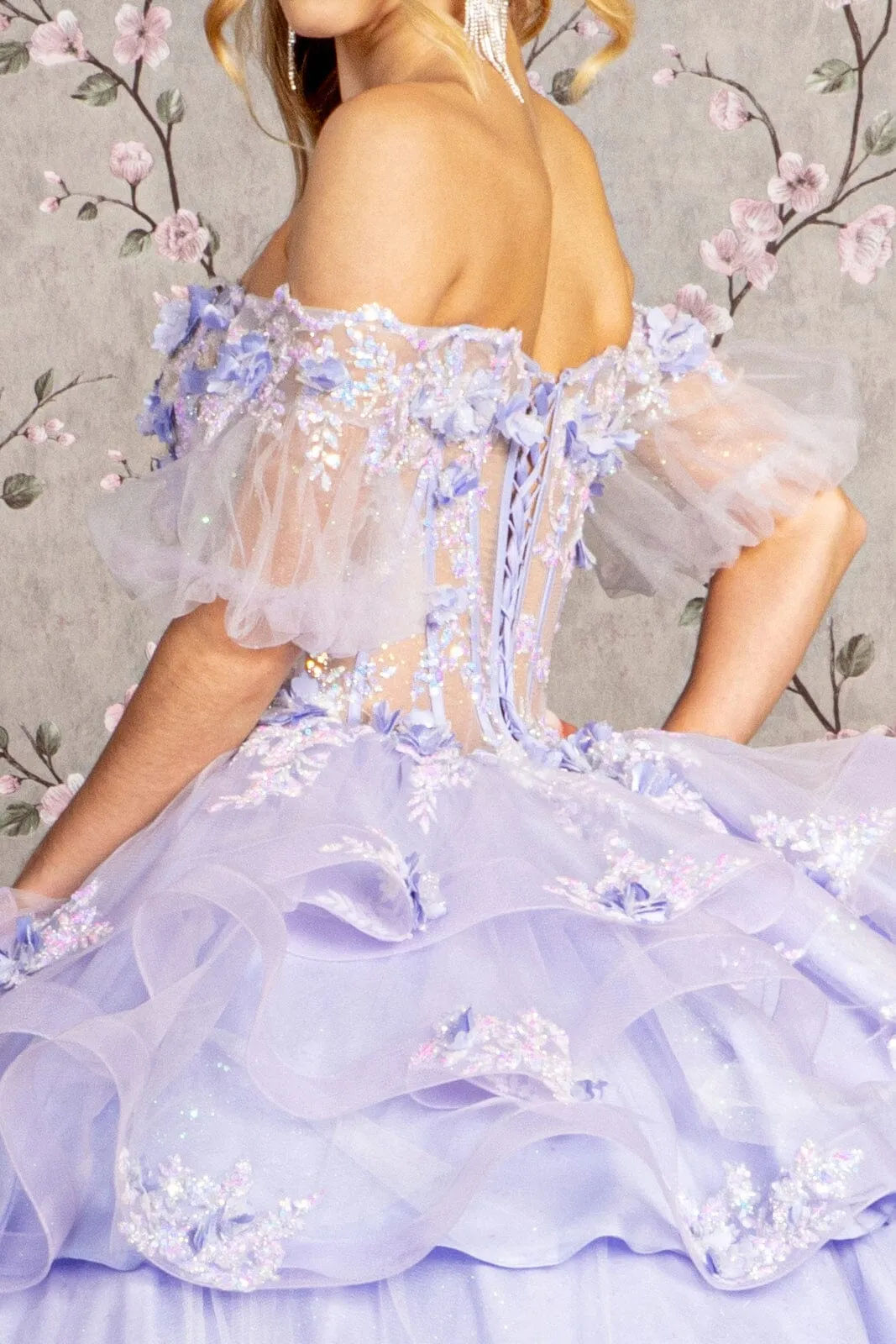 3D Floral Sheer Bodice Ball Gown by Elizabeth K GL3180