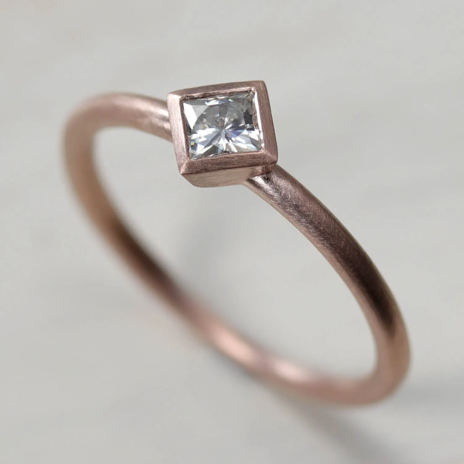 3mm Oblique Square Solitaire Engagement Ring