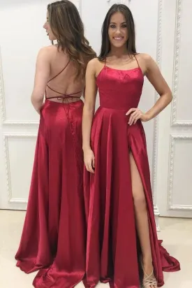 A line Burgundy Criss Cross Prom Dresses Long Cheap Evening Dresses JS731