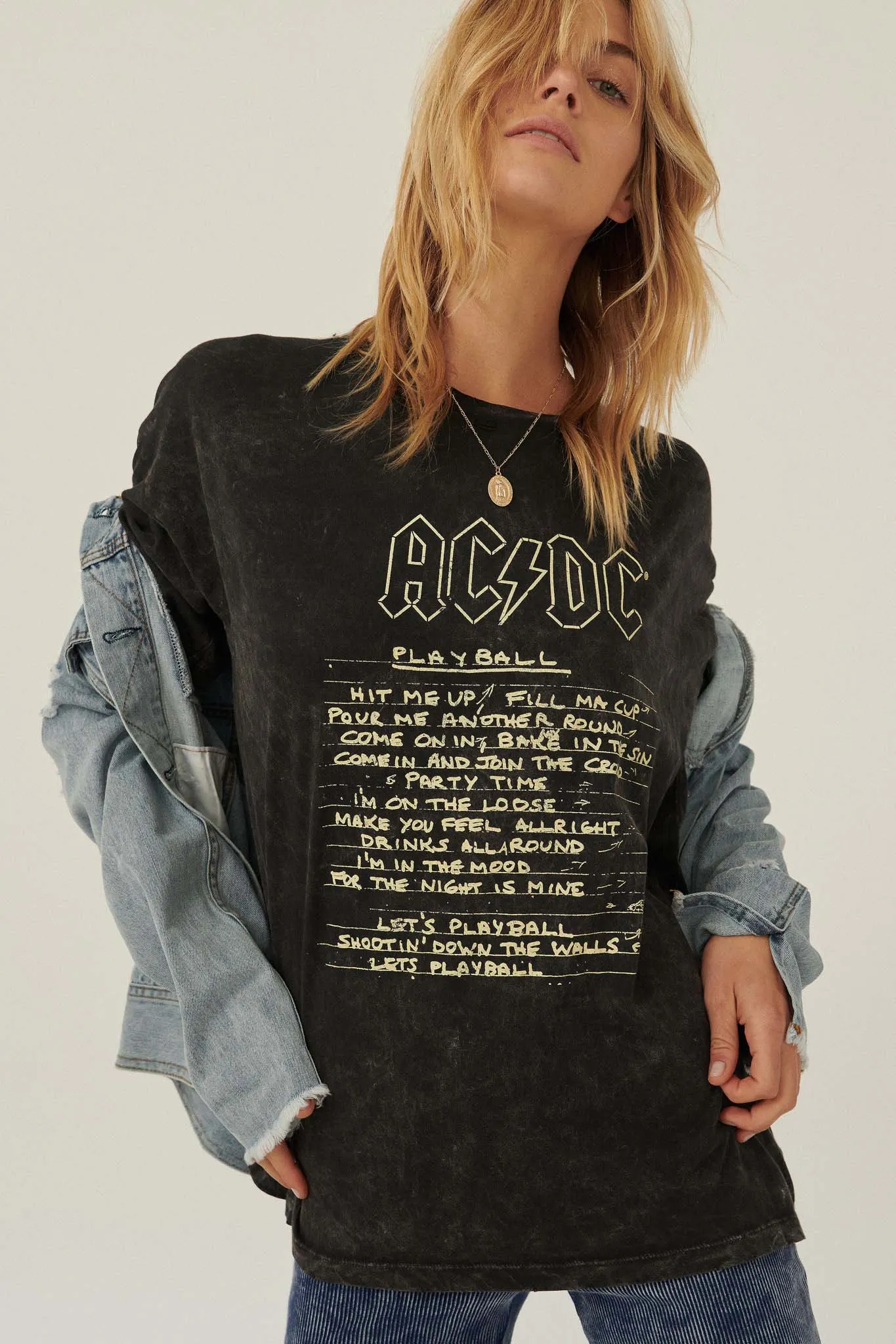 AC/DC Play Ball Lyrics Distressed Graphic Tee