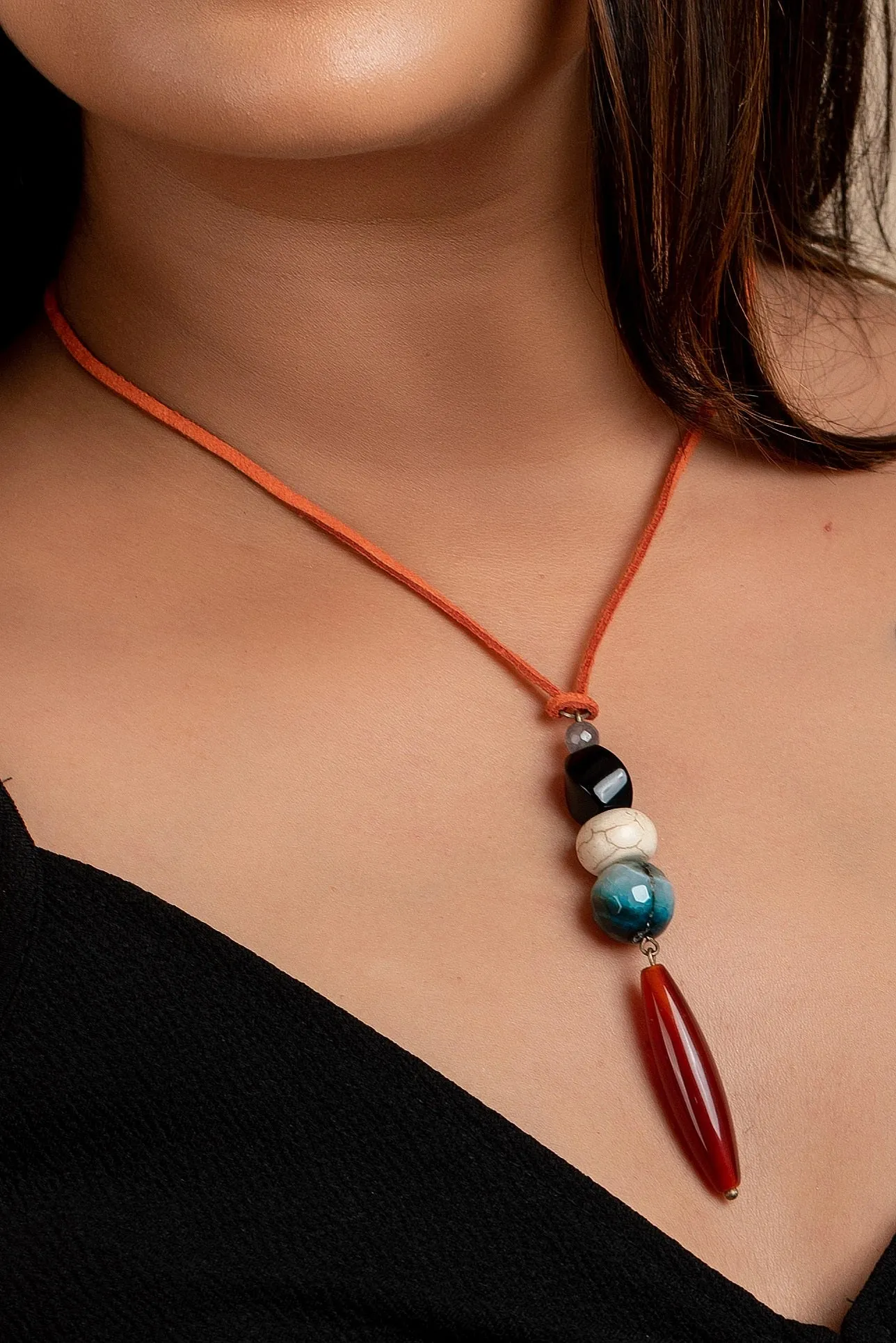 Agate Onyx Howlite Necklace with Adjustable Suede Cord – Unique Lightweight Handcrafted Jewelry for Women