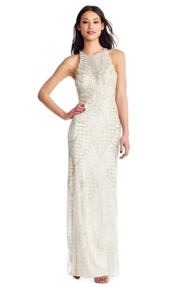 Aidan Mattox - MD1E202819 Lattice Beaded Gown with Criss Cross Back