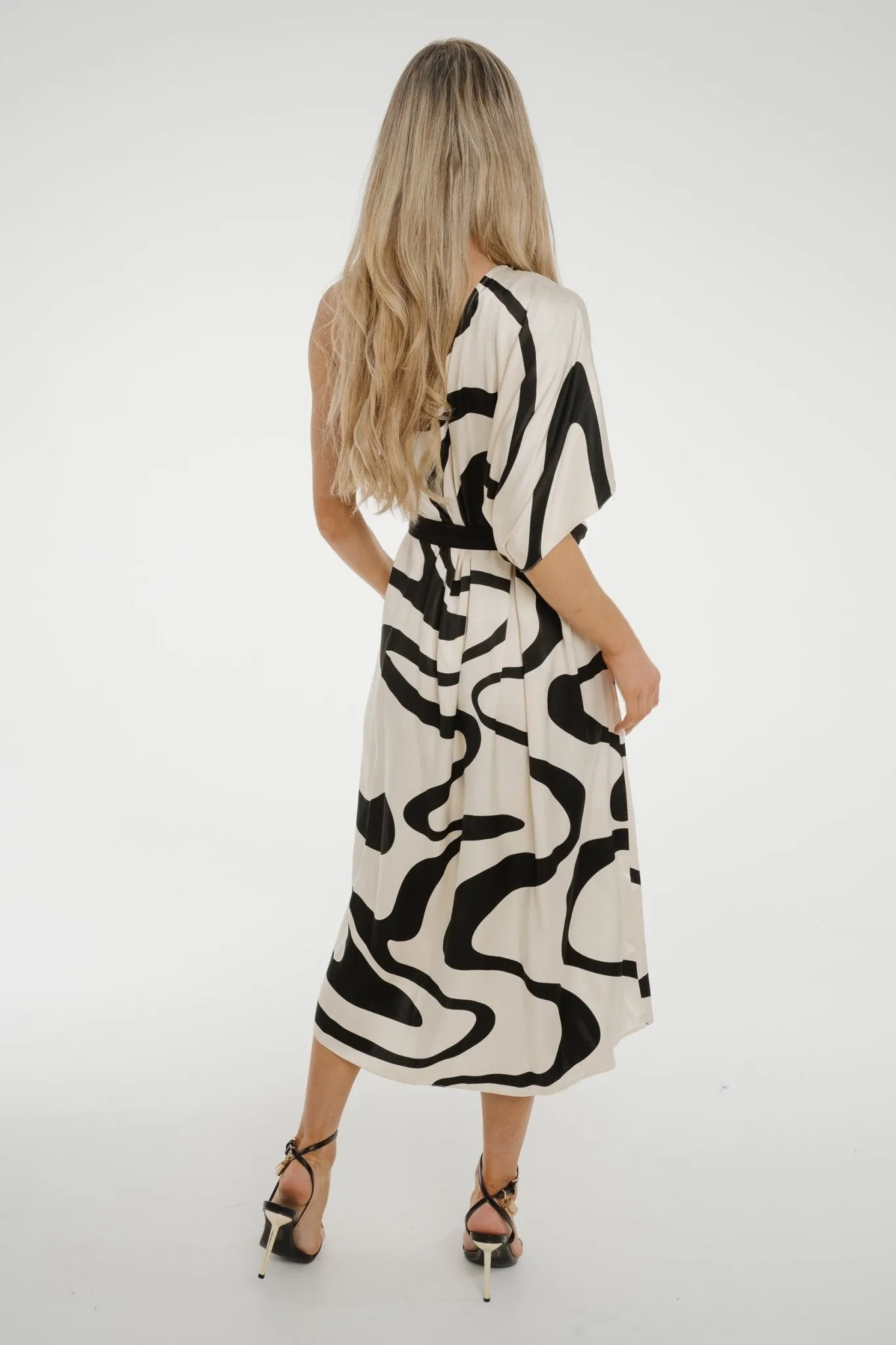 Alana One Shoulder Dress In Monochrome Print