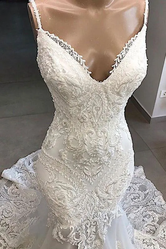 Amazing Appliques Tulle Mermaid Wedding Dress