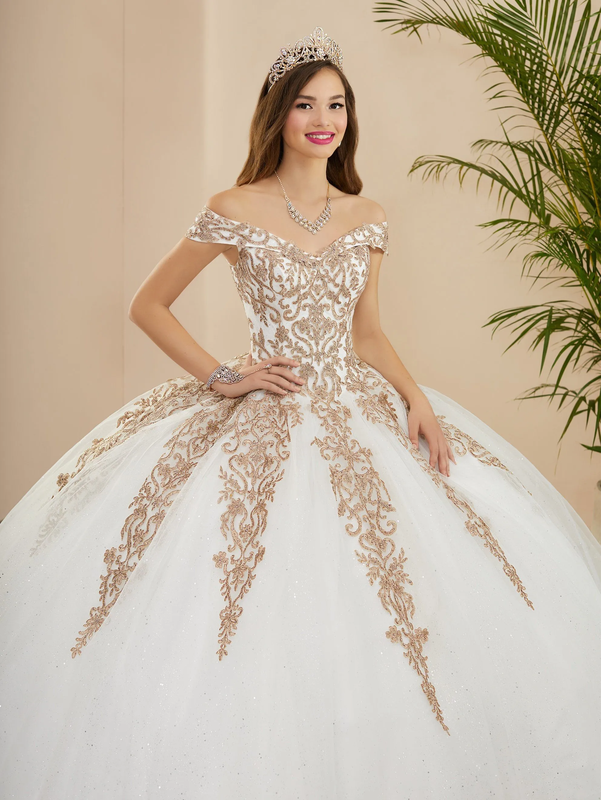 Applique Off Shoulder Quinceanera Dress by Fiesta Gowns 56400 (Size 18 - 26)