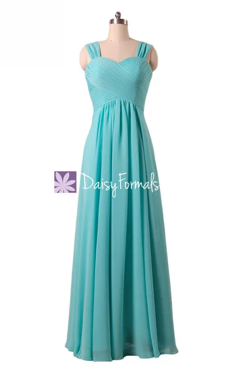 Aqua Blue Bridesmaid Dresses Long Chiffon Wedding Party Dress w/straps (BM313)