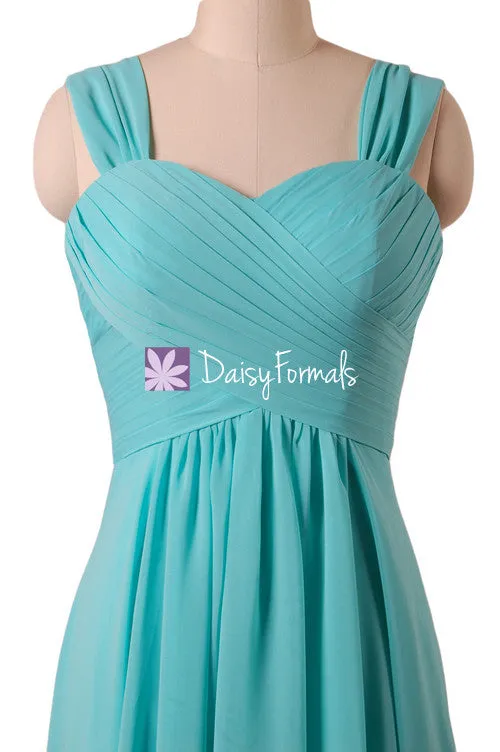 Aqua Blue Bridesmaid Dresses Long Chiffon Wedding Party Dress w/straps (BM313)