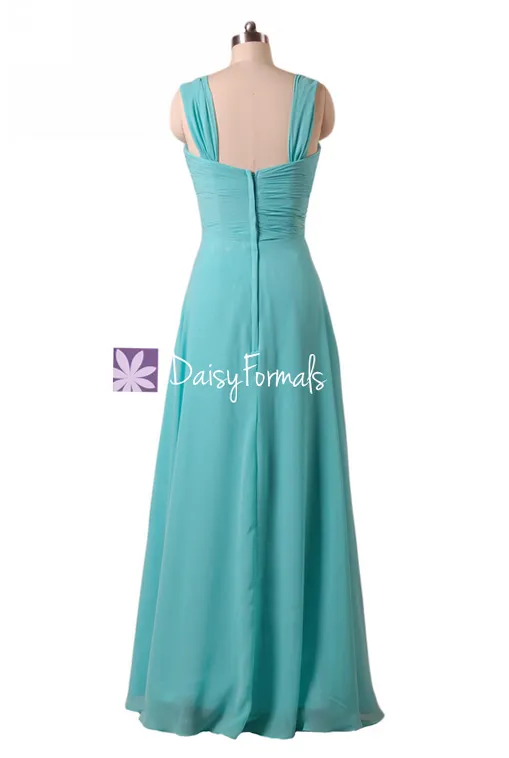 Aqua Blue Bridesmaid Dresses Long Chiffon Wedding Party Dress w/straps (BM313)