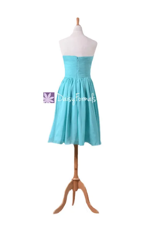 Aqua Blue Strapless Chiffon Party Dress Cocktail Green Blue Beach Wedding Dress (BM731ATS)