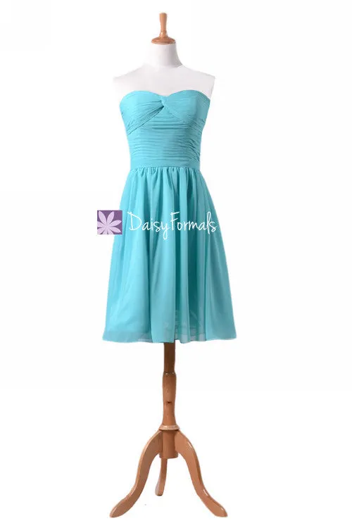 Aqua Blue Strapless Chiffon Party Dress Cocktail Green Blue Beach Wedding Dress (BM731ATS)