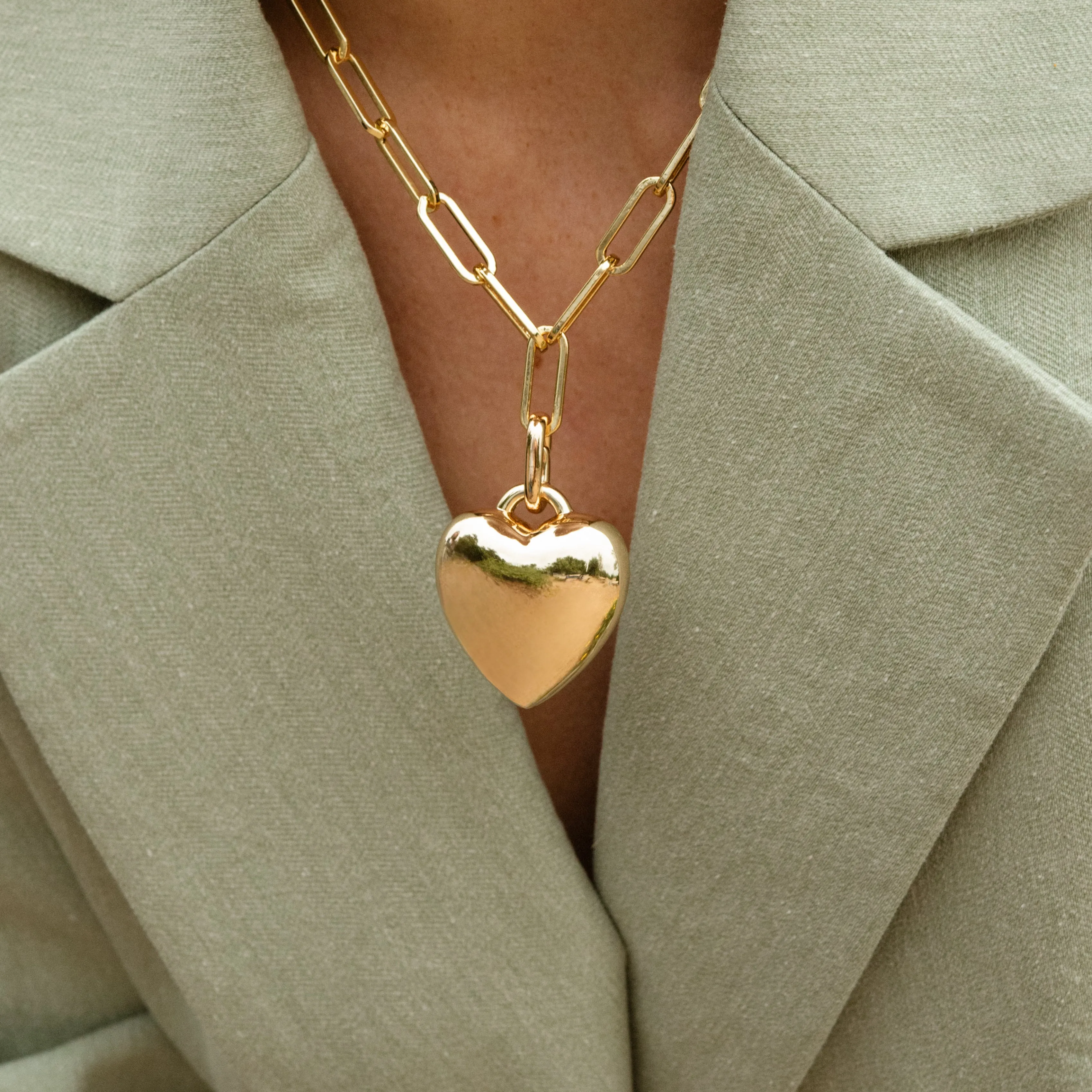 Aurelie Puffy Heart Link Necklace