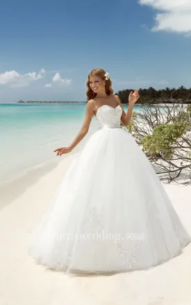 Ball Gown Maxi Sweetheart Sleeveless Lace-Up Tulle Dress With Beading And Appliques