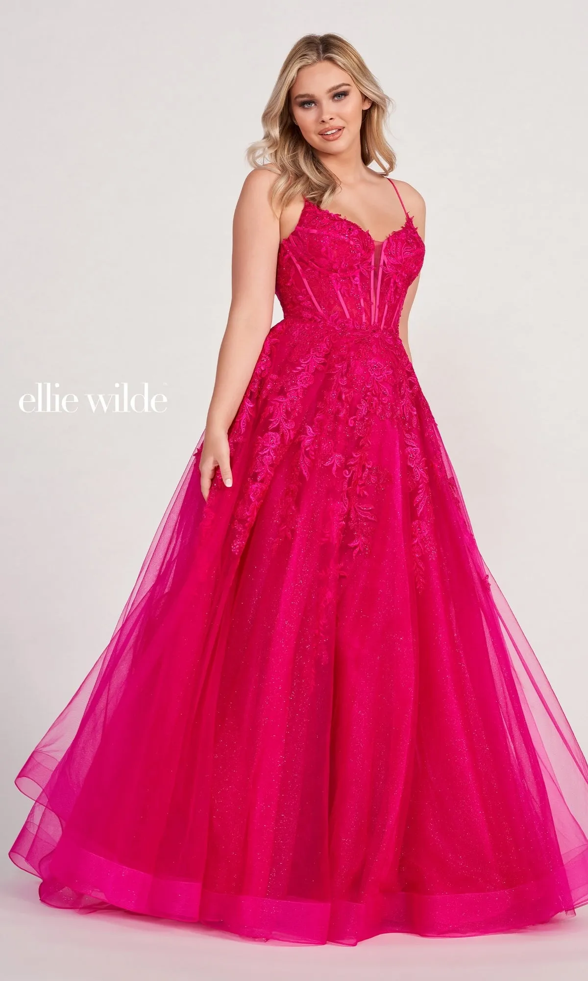 Ball Gown With Sheer Corset By Ellie Wilde EW34036