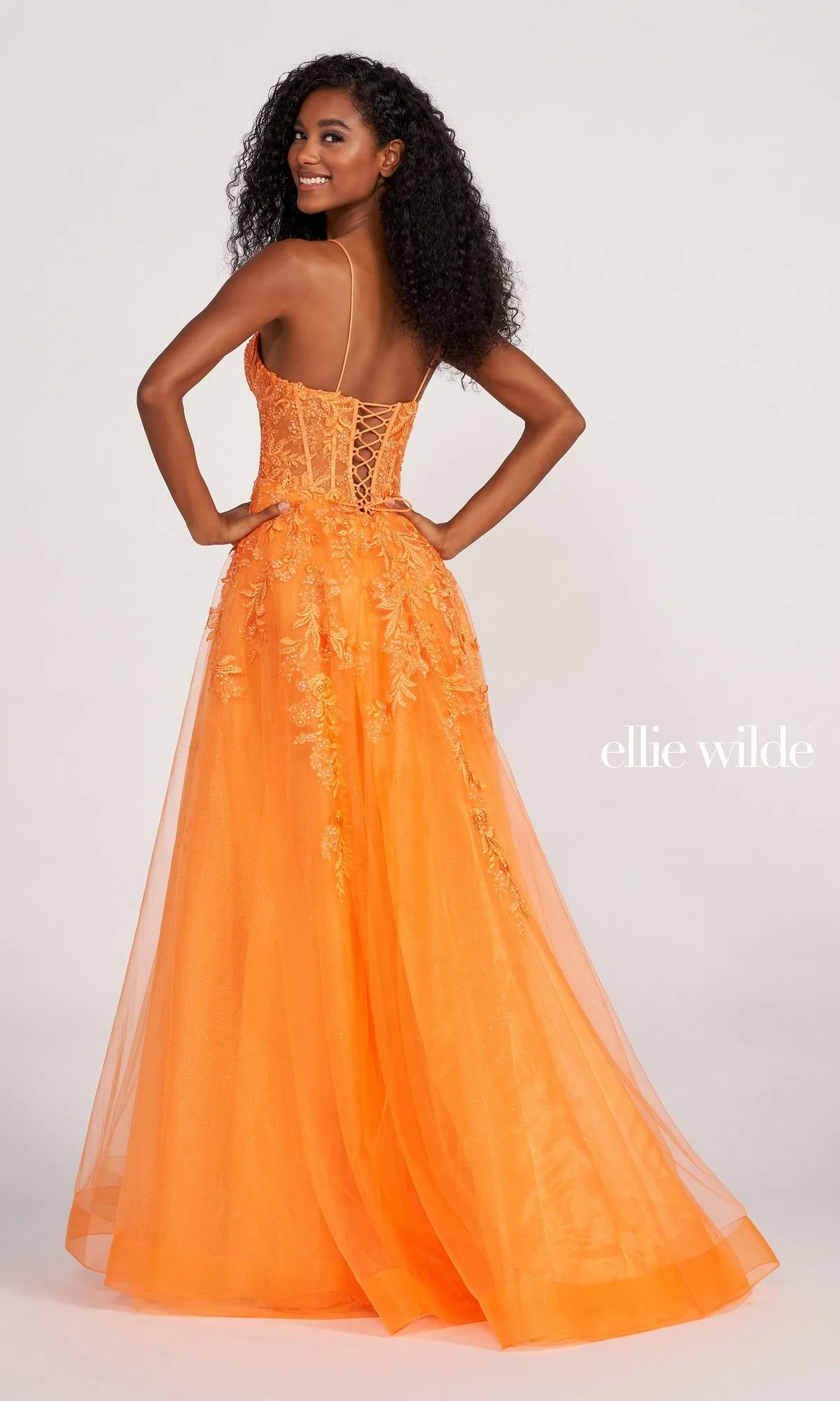 Ball Gown With Sheer Corset By Ellie Wilde EW34036