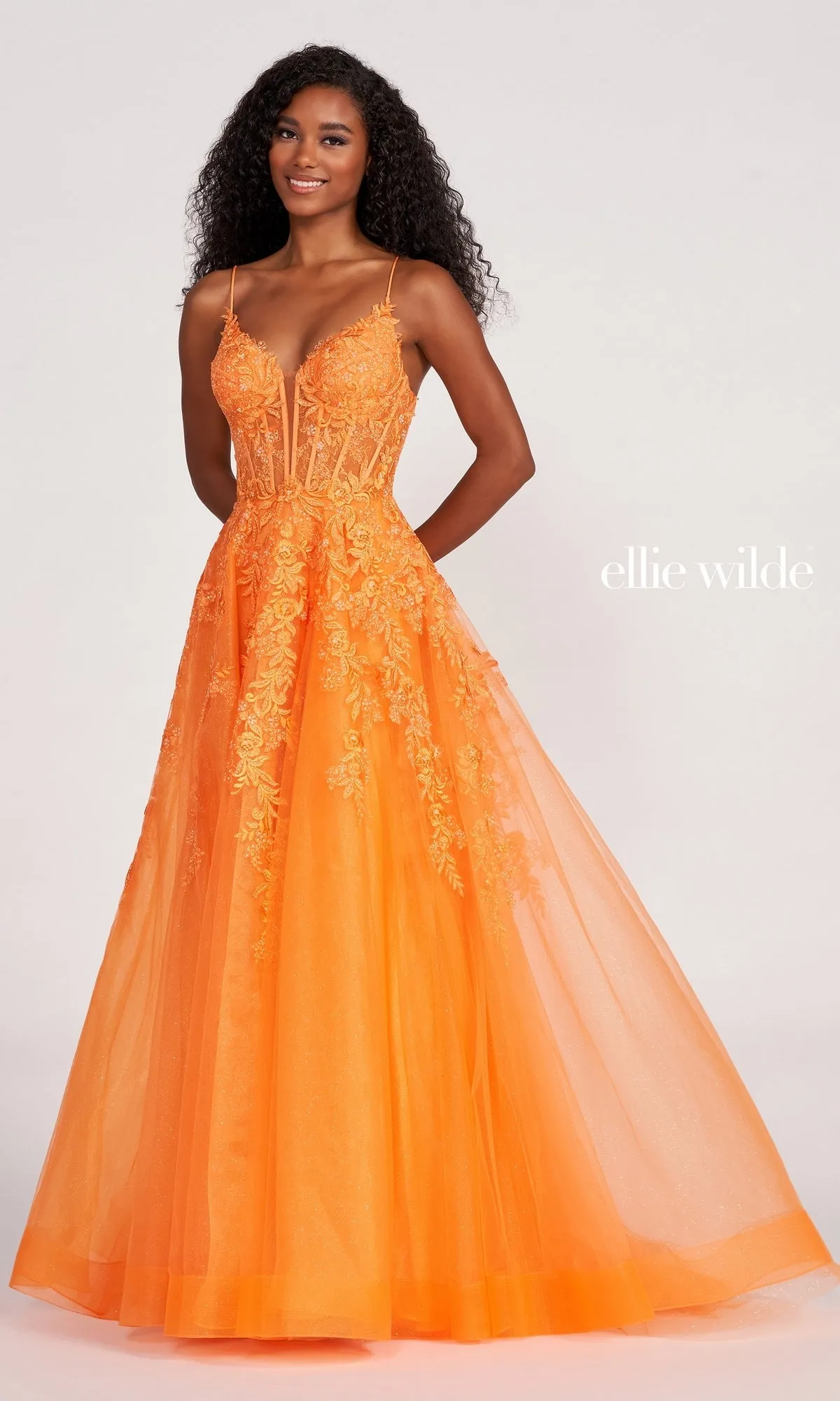 Ball Gown With Sheer Corset By Ellie Wilde EW34036