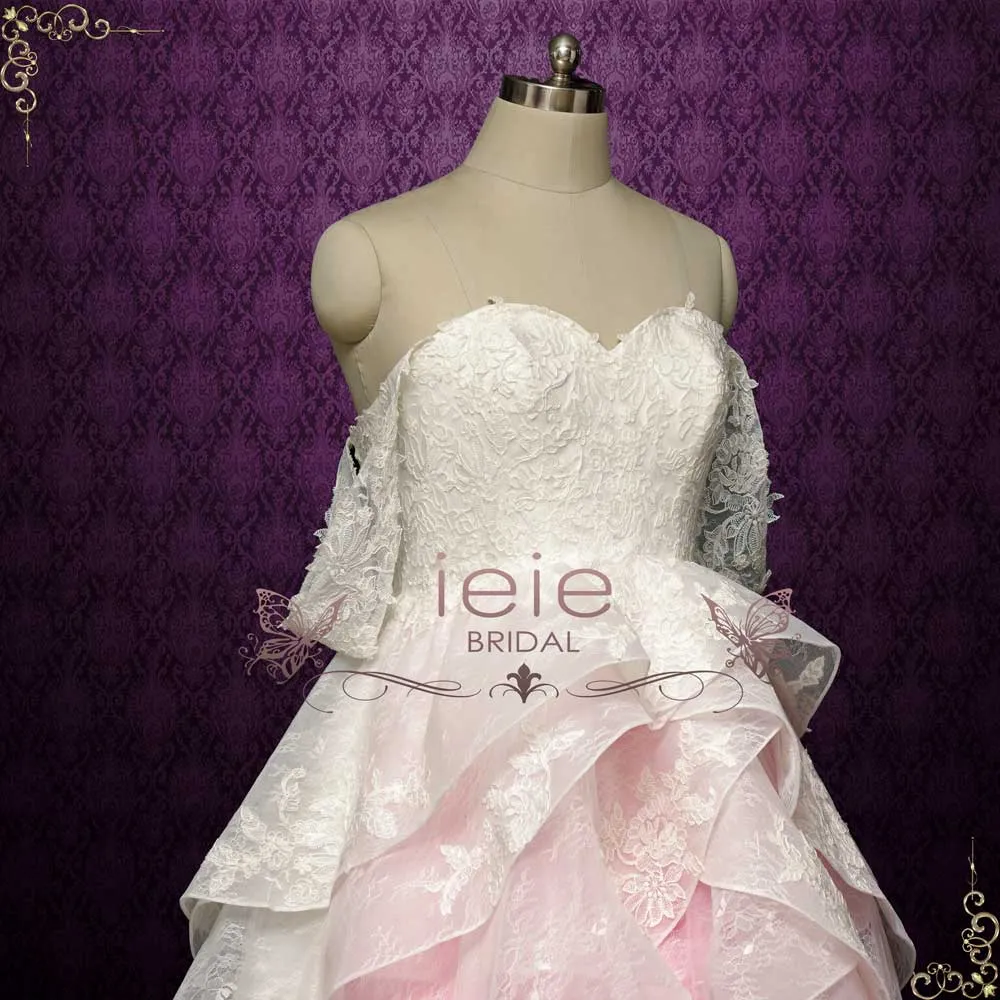 Barbie Pink Ombre Lace Tiered Ball Gown Wedding Dress | ERIS