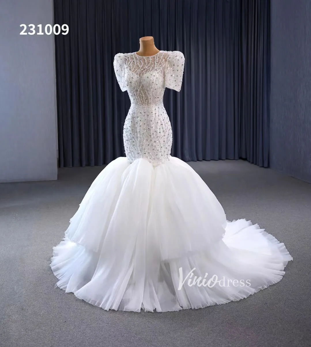 Beaded Mermaid Wedding Dresses Puffed Sleeve Bridal Dress 231009