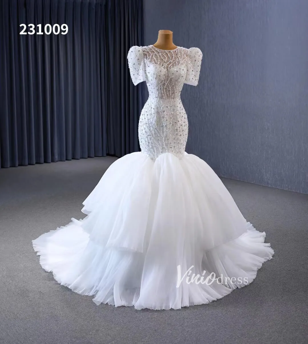 Beaded Mermaid Wedding Dresses Puffed Sleeve Bridal Dress 231009