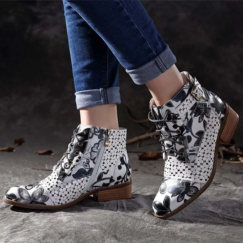 Beautiful Flower Pattern Rubber Non-Slip Ankle Boots