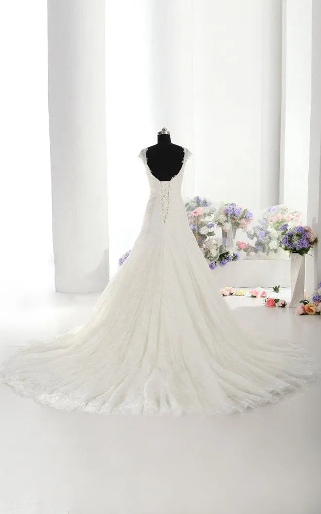 Beautiful Lace Mermaid Wedding Dress With Cap Sleeves Made to Order-ET_711115