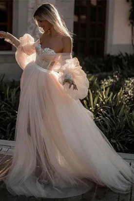 Beautiful Tulle Long Sleeves Backless Beach Wedding Dresses, Bridal Gown, SW483