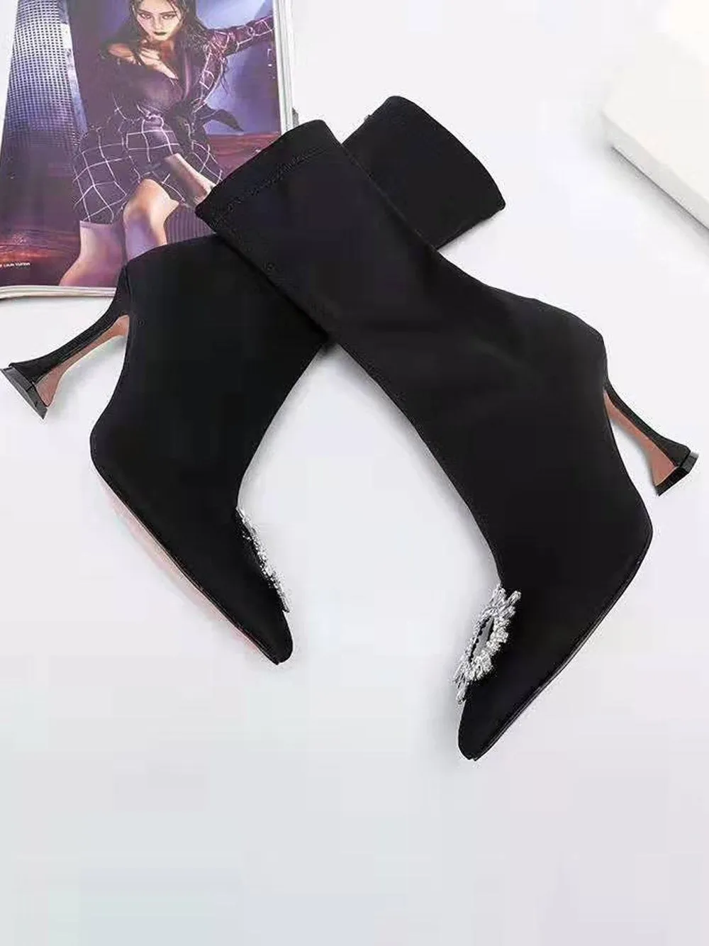 Begum Embellished Stretch Lycra Ankle boots