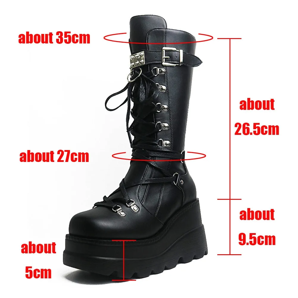 Big Size 35-43 Brand Design Ladies High Platform Boots Fashion Rivet Goth High Heels Boots