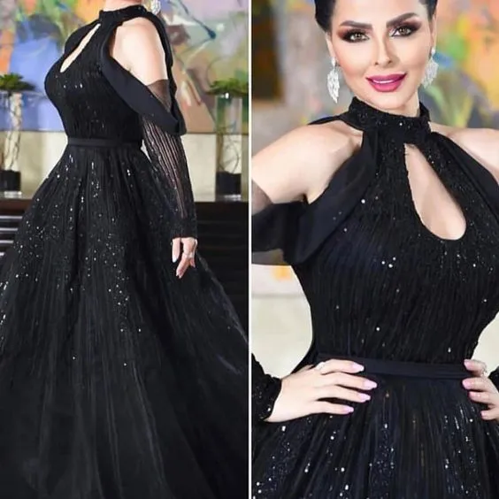 black ball gown prom dresses high neck sparkly vintage beaded elegant prom gowns vestido de Longo