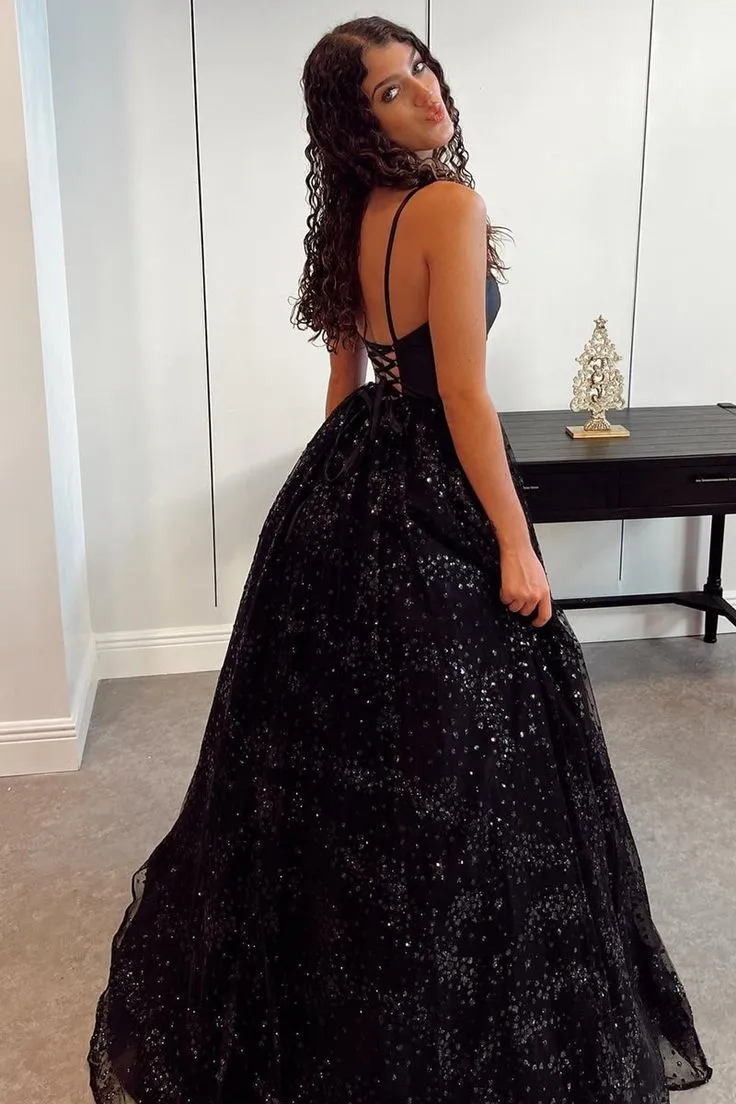 Black Empire A-line Tull Long Prom Dress Formal Party Dress,DP763