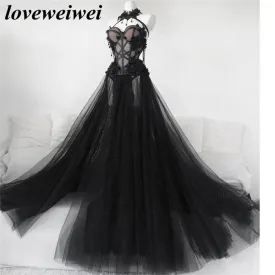 Black Lace Coreset Gothic Wedding Gown