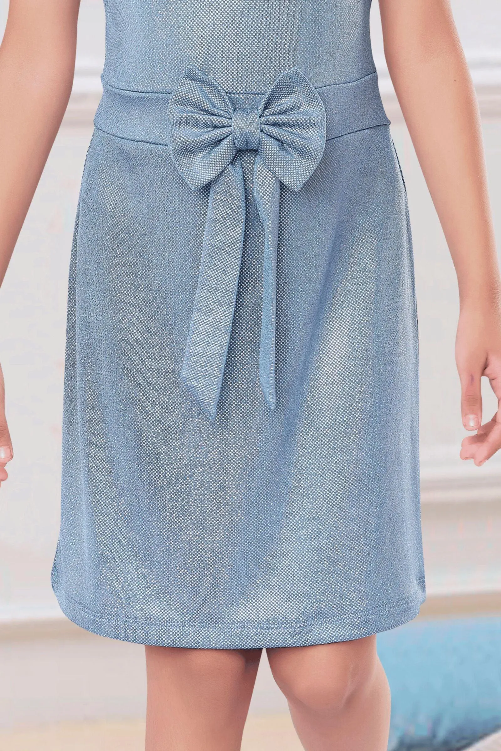 Blue Glitter work Short Frock For Girls