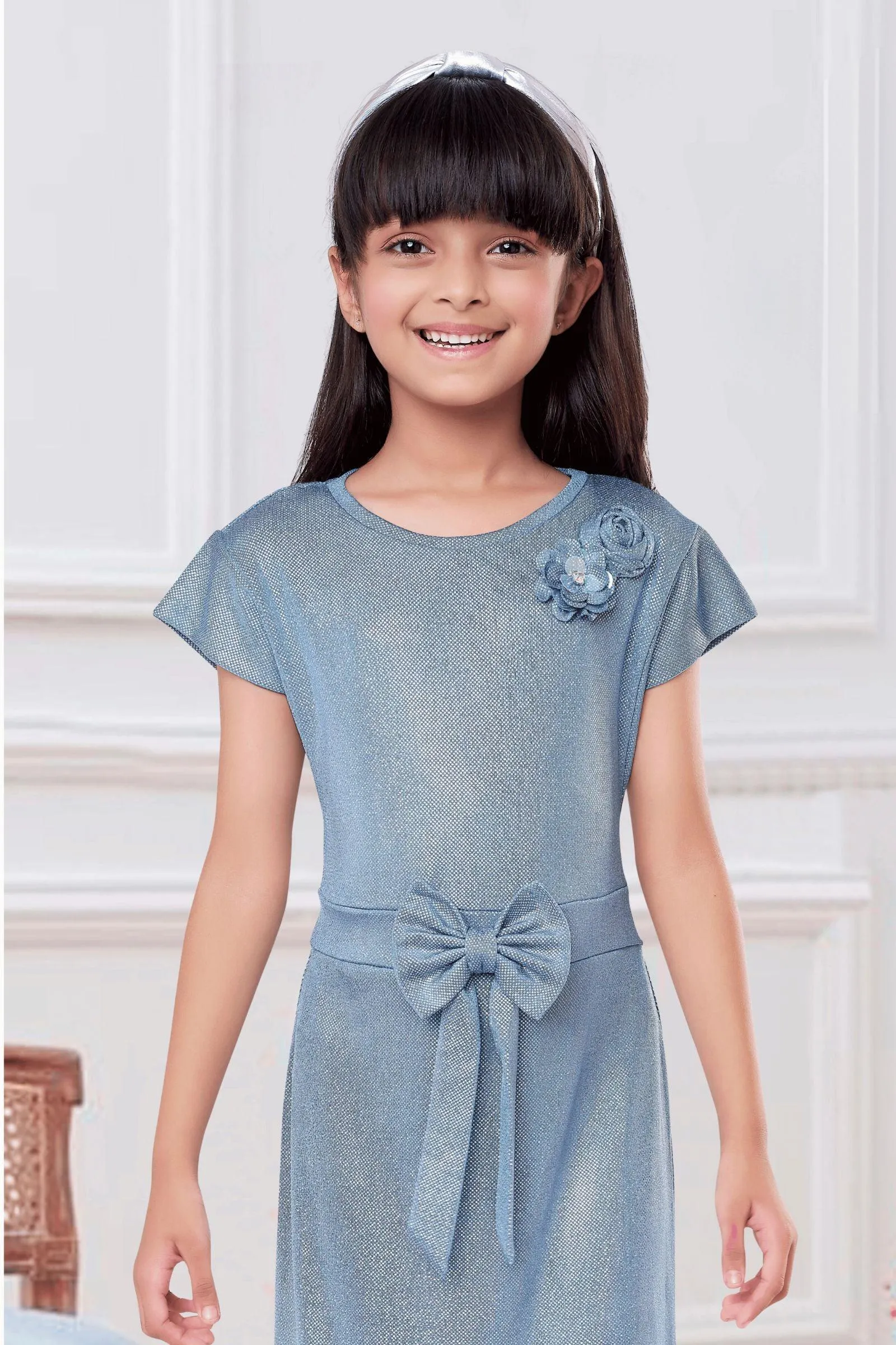 Blue Glitter work Short Frock For Girls