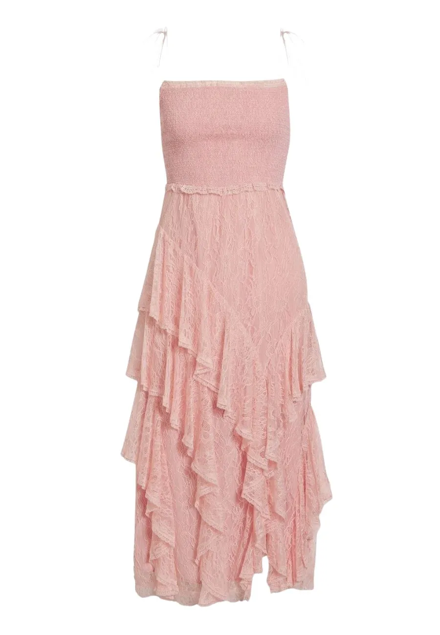 Blush Jocelyn Smocked Lace Midi Dress