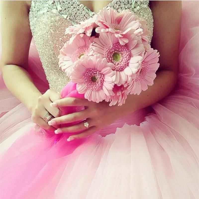 Blush Pink Tulle Ball Gowns Quinceanera Dresses Sequin Beaded Sweetheart