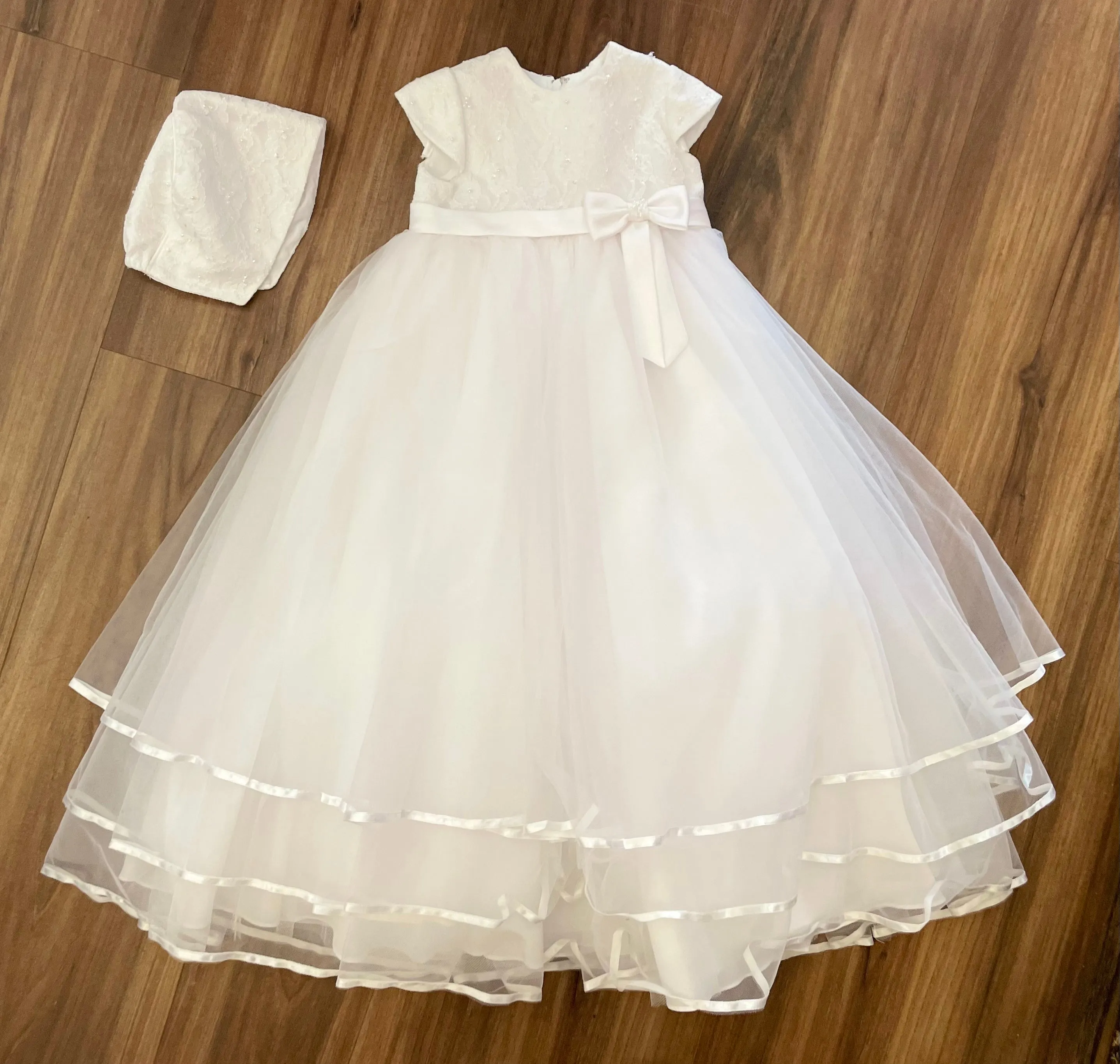 Bow Christening Gown w/Bonnet