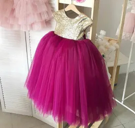 Burgundy flower girl dresses for weddings gold sequin puffy princess kids ball gown prom dress