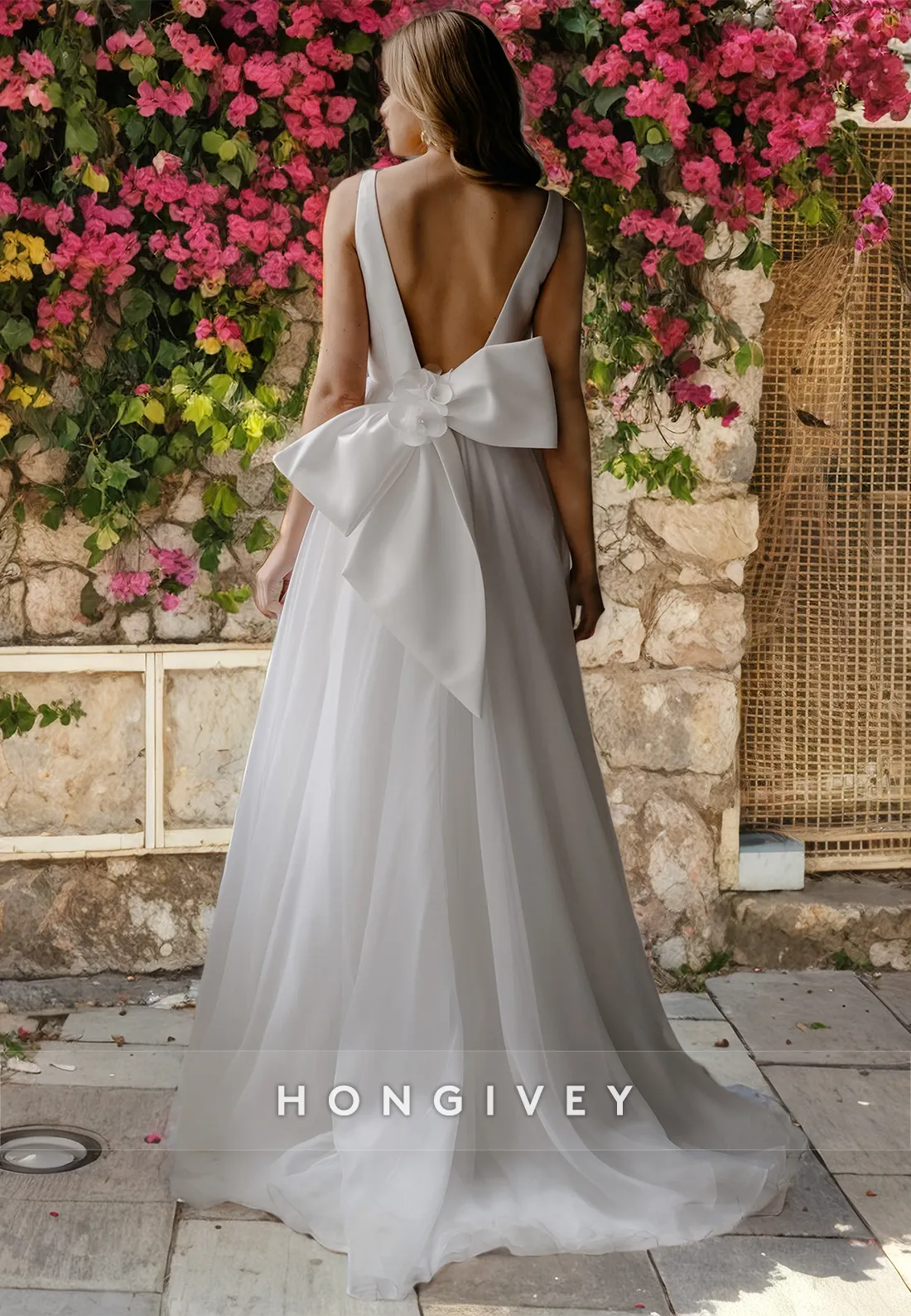 Casual A-Line V-Neck Sleeveless Beach Wedding Dress