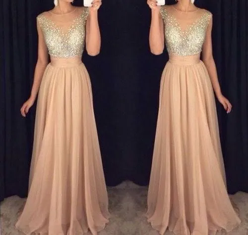 champagne prom dresses 2020 beaded cap sleeve long chiffon a line cheap prom gown vestido de Longo