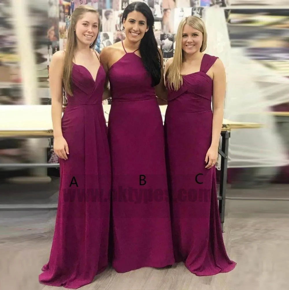 Cheap Mismatched Plum Custom Long Bridesmaid Dresses, TYP0793