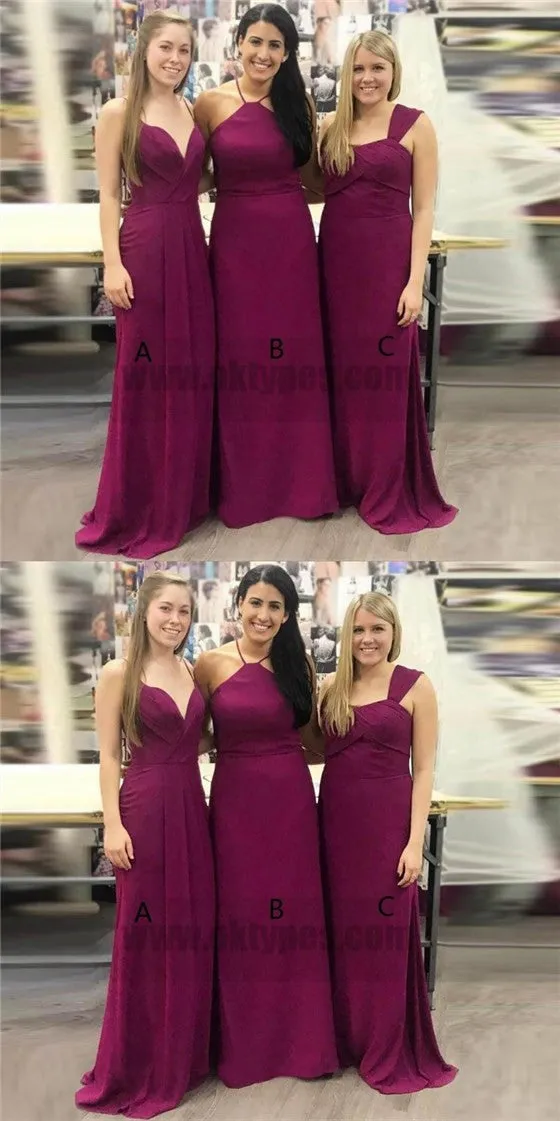 Cheap Mismatched Plum Custom Long Bridesmaid Dresses, TYP0793