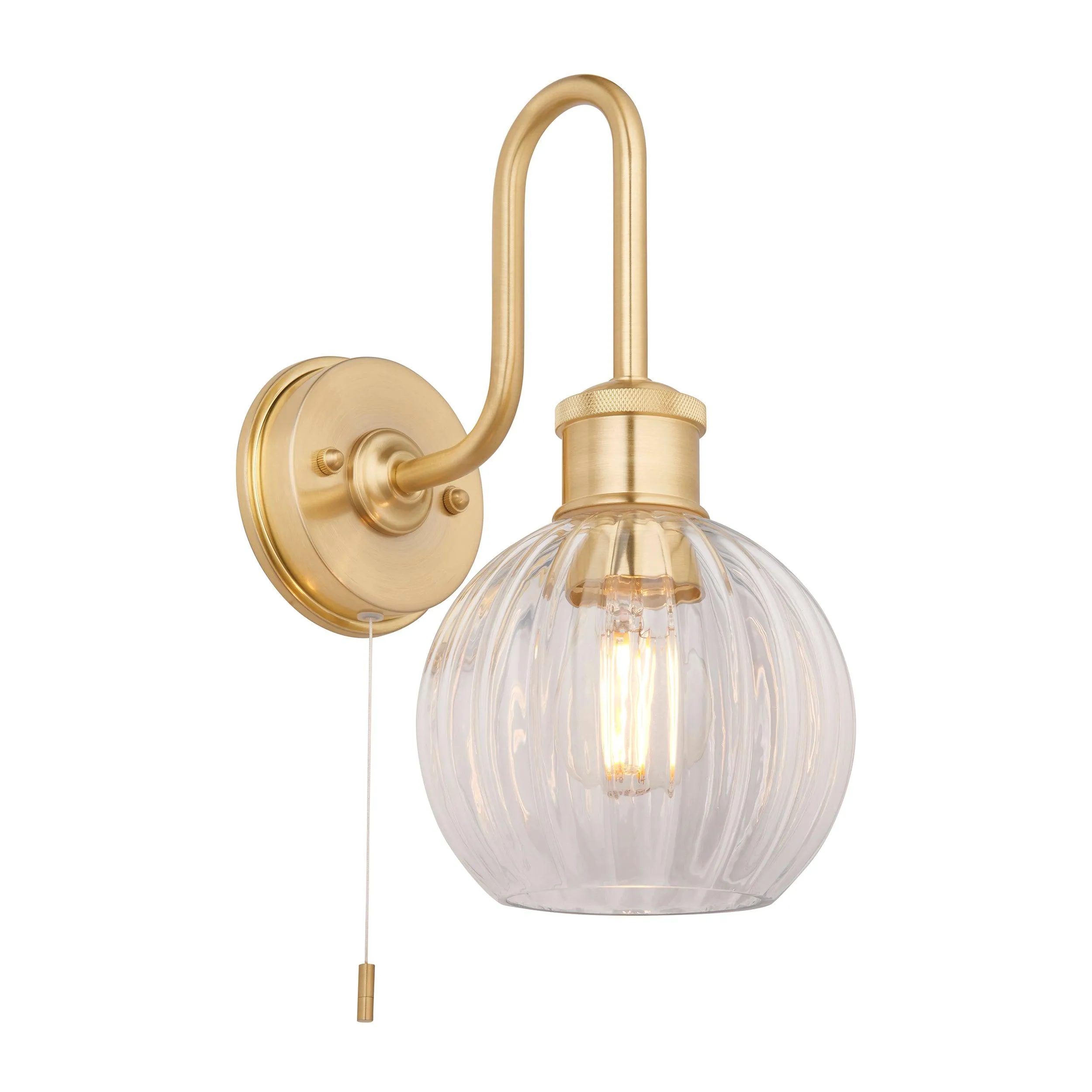 Chelsea Brass Bathroom Wall Light - Clear Ribbed Glass Shade